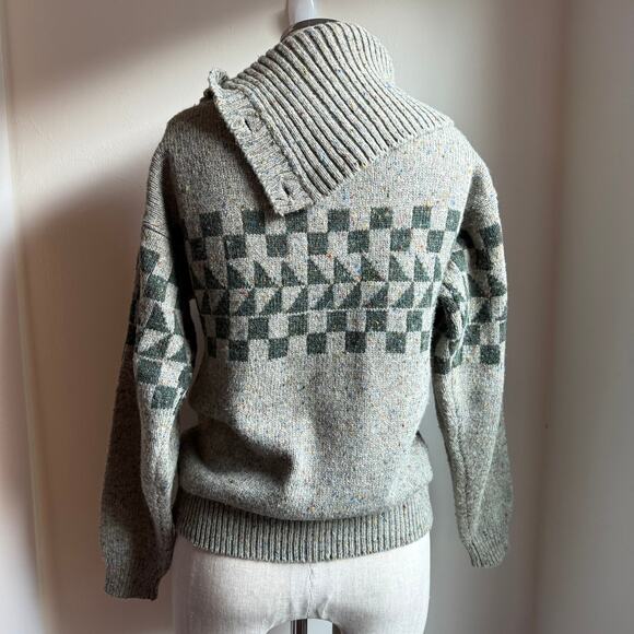 Vintage Gap Wool Blend Sweater Small Fair Isle Checkered Shawl Collar - Picture 4 of 8